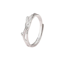 Load image into Gallery viewer, Unique Enamel Floral Couple Rings S925 Sterling Silver Peach Blossom Adjustable Matching Rings with Gift Box
