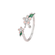 Load image into Gallery viewer, Unique Enamel Floral Couple Rings S925 Sterling Silver Peach Blossom Adjustable Matching Rings with Gift Box
