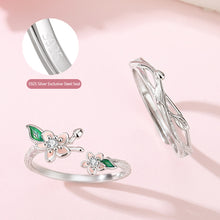 Load image into Gallery viewer, Unique Enamel Floral Couple Rings S925 Sterling Silver Peach Blossom Adjustable Matching Rings with Gift Box
