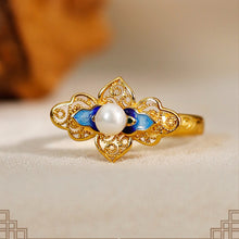 Load image into Gallery viewer, Vintage Enamel Pearl Ring S925 Silver Women's Jewelry with Gift Box Certificate Luxury Chinese Style Red Agate Ring
