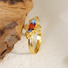 Load image into Gallery viewer, Vintage Enamel Pearl Ring S925 Silver Women's Jewelry with Gift Box Certificate Luxury Chinese Style Red Agate Ring
