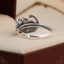 Load image into Gallery viewer, Antique Chinese Enamel Ring Adjustable Vintage S925 Silver Red Agate Bat Design with Gift Box Certificate Packaging
