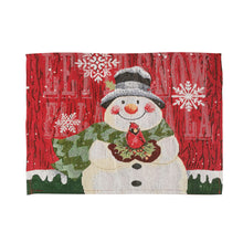 Load image into Gallery viewer, Seasonal Christmas Table Runner Cabinet Embroidered Snowman Linen Cotton Holiday Festive Atmosphere Festive Kitchen Table Setting Accessories
