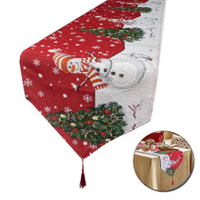 Load image into Gallery viewer, Seasonal Christmas Table Runner Cabinet Embroidered Snowman Linen Cotton Holiday Festive Atmosphere Festive Kitchen Table Setting Accessories
