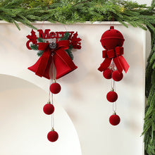 Load image into Gallery viewer, Christmas Tree Flocked Bell Decoration Red Scandinavian Christmas Bell with Ribbon Hanger Mantel Door Hanging Bell Ornament
