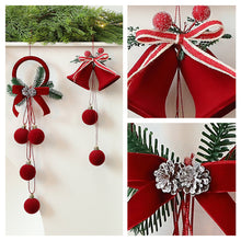 Load image into Gallery viewer, Christmas Tree Flocked Bell Decoration Red Scandinavian Christmas Bell with Ribbon Hanger Mantel Door Hanging Bell Ornament
