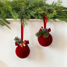 Load image into Gallery viewer, Christmas Tree Flocked Bell Decoration Red Scandinavian Christmas Bell with Ribbon Hanger Mantel Door Hanging Bell Ornament
