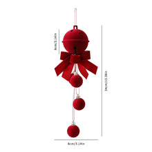 Load image into Gallery viewer, Christmas Tree Flocked Bell Decoration Red Scandinavian Christmas Bell with Ribbon Hanger Mantel Door Hanging Bell Ornament
