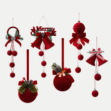 Load image into Gallery viewer, Christmas Tree Flocked Bell Decoration Red Scandinavian Christmas Bell with Ribbon Hanger Mantel Door Hanging Bell Ornament

