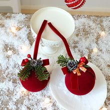 Load image into Gallery viewer, Christmas Tree Flocked Bell Decoration Red Scandinavian Christmas Bell with Ribbon Hanger Mantel Door Hanging Bell Ornament

