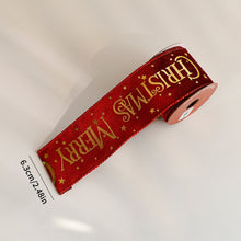 Load image into Gallery viewer, Shimmery Foil Christmas Ribbon Gold Elegant Satin Ribbon Gift Wrapping/Christmas Tree/Garland Decor Wrapping &amp; Crafting Decoration Ribbon
