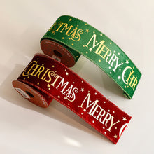 Load image into Gallery viewer, Shimmery Foil Christmas Ribbon Gold Elegant Satin Ribbon Gift Wrapping/Christmas Tree/Garland Decor Wrapping &amp; Crafting Decoration Ribbon
