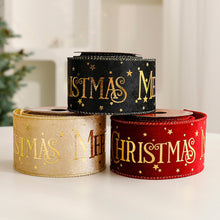 Load image into Gallery viewer, Shimmery Foil Christmas Ribbon Gold Elegant Satin Ribbon Gift Wrapping/Christmas Tree/Garland Decor Wrapping &amp; Crafting Decoration Ribbon

