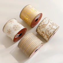 Load image into Gallery viewer, Shimmery Foil Christmas Ribbon Gold Elegant Satin Ribbon Gift Wrapping/Christmas Tree/Garland Decor Wrapping &amp; Crafting Decoration Ribbon
