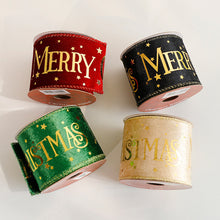 Load image into Gallery viewer, Shimmery Foil Christmas Ribbon Gold Elegant Satin Ribbon Gift Wrapping/Christmas Tree/Garland Decor Wrapping &amp; Crafting Decoration Ribbon
