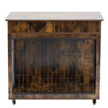 Load image into Gallery viewer, Dog Crate Furniture, Wooden Dog House, Decorative Dog Kennel with Drawer, Indoor Pet Crate End Table for Small Dog, Steel-Tube Dog Cage, Chew-Proof, Rustic Brown 31.7" L×23.2" W×33" H
