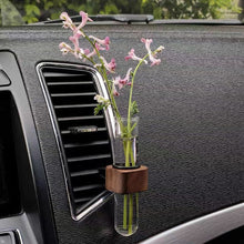 Load image into Gallery viewer, Wood Car Hydroculture Flower Vase Glass with Clip Air Vent Test Tube Flower Holder For Car Interior Plant Decor
