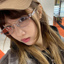 Load image into Gallery viewer, Elegant Oval Metal Glasses Frame with Sparkling Rhinestone Decorated Non-Prescription Spectacles Reading Glasses
