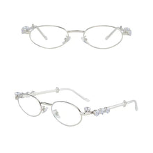 Load image into Gallery viewer, Elegant Oval Metal Glasses Frame with Sparkling Rhinestone Decorated Non-Prescription Spectacles Reading Glasses
