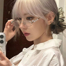 Load image into Gallery viewer, Elegant Oval Metal Glasses Frame with Sparkling Rhinestone Decorated Non-Prescription Spectacles Reading Glasses
