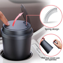 Load image into Gallery viewer, Portable Car Trash Can with Pop-up Lid Round Garbage Bin Auto Interior Waste Storage Cup Holder Trash Container
