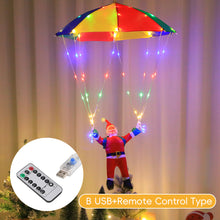 Load image into Gallery viewer, Magic Flying Parachuting Santa LED Lights USB/Battery/Solar Powered Funny Family Christmas Eve Decorations Ornament String Light
