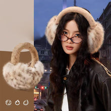Load image into Gallery viewer, Winter Leopard Print Earmuffs Soft Plush Winter Ear Warmers for Women Folding Earflap Windproof Outdoor Fur EarMuff
