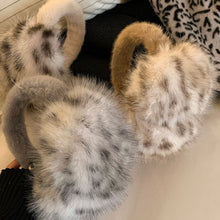 Load image into Gallery viewer, Winter Leopard Print Earmuffs Soft Plush Winter Ear Warmers for Women Folding Earflap Windproof Outdoor Fur EarMuff
