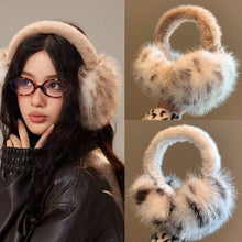 Load image into Gallery viewer, Winter Leopard Print Earmuffs Soft Plush Winter Ear Warmers for Women Folding Earflap Windproof Outdoor Fur EarMuff
