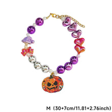 Load image into Gallery viewer, Halloween Adjustable Pet Collar with Iridescent Pearls Pumpkin Charm Puppy Kitten Necklace for Cats Dogs Princess Party Accessories
