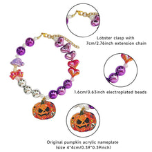 Load image into Gallery viewer, Halloween Adjustable Pet Collar with Iridescent Pearls Pumpkin Charm Puppy Kitten Necklace for Cats Dogs Princess Party Accessories
