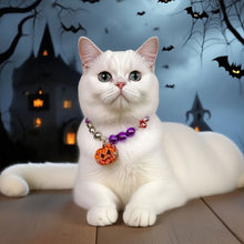 Load image into Gallery viewer, Halloween Adjustable Pet Collar with Iridescent Pearls Pumpkin Charm Puppy Kitten Necklace for Cats Dogs Princess Party Accessories
