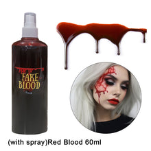 Load image into Gallery viewer, 30/60/100/20ml Fake Blood Prop with Spray Head Halloween Decoration Horror Cosplay Cosmetics Artificial Plasma Party Supplies Pranks DIY Halloween Supplies
