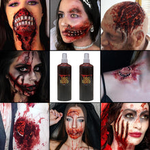 Load image into Gallery viewer, 30/60/100/20ml Fake Blood Prop with Spray Head Halloween Decoration Horror Cosplay Cosmetics Artificial Plasma Party Supplies Pranks DIY Halloween Supplies
