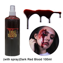Load image into Gallery viewer, 30/60/100/20ml Fake Blood Prop with Spray Head Halloween Decoration Horror Cosplay Cosmetics Artificial Plasma Party Supplies Pranks DIY Halloween Supplies
