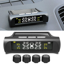 Load image into Gallery viewer, Car TPMS Tyre Pressure Monitoring System with 4 Sensors Solar Powered Digital LCD Display Auto Security Alarm Tester Automotive Test
