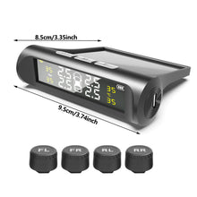 Load image into Gallery viewer, Car TPMS Tyre Pressure Monitoring System with 4 Sensors Solar Powered Digital LCD Display Auto Security Alarm Tester Automotive Test
