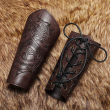Load image into Gallery viewer, 1 Pcs Medieval Gothic Armor Gloves Wide Cuffs Bracers Armor Arm Warmers Renaissance Pirate Knights PU Leather Lace-up Wristband
