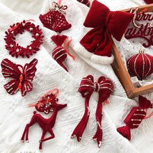 Load image into Gallery viewer, Flannel Surface Red Bow Christmas Tree Decoration 3D Plastic Ornament Fake Snow Winter Decorations for Home 2026 New Year
