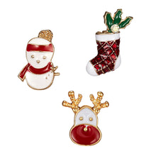 Load image into Gallery viewer, 3pcs/set Christmas Tree Elk Snowman Alloy Brooch Fashionable Christmas Corsage Jewelry Accessory Party Festival Gift
