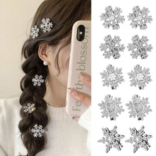 Load image into Gallery viewer, 2Pcs Pearl Rhinestone Snowflake Hair Clip Duckbill Clip Headwear Side Clip Jewelry Accessory Glitter Shiny Gift
