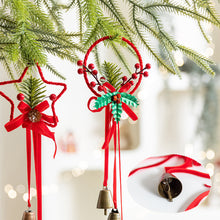 Load image into Gallery viewer, Christmas Bow Ornaments with Bells and Pine Cones Ribbon Holiday Pendants Door Bells for Home Classroom Christmas Decoration
