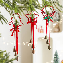 Load image into Gallery viewer, Christmas Bow Ornaments with Bells and Pine Cones Ribbon Holiday Pendants Door Bells for Home Classroom Christmas Decoration
