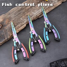 Load image into Gallery viewer, Stainless Steel Color Titanium Dual-Color Eagle Mouth Fish Control Pliers Multifunction Hook Remover Line Cutter Split Ring Opener Lure Pliers Fishing Accessory

