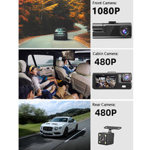 Load image into Gallery viewer, 2.0-inch IPS Screen HD 1080P 3-Lens Dash Cam Front Cabin Rear Triple Recording Camera Car Accessories
