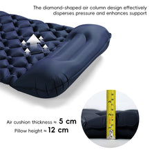 Load image into Gallery viewer, 190X60X5CM TPU Diamond Pattern Foot Pump Inflatable Mattress With Built-In Pillow Portable Outdoor Camping Waterproof Anti-Moisture Air Pad
