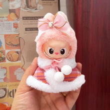 Load image into Gallery viewer, For Mini Labubu 4.0 Clothing Pink Cape With Pearl Ribbon Bow Hair Accessory Set For 10.5cm Labubu V4 Doll Clothes Outfit Accessories

