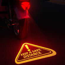 Load image into Gallery viewer, 12V LED Projection Warning Light KEEP A SAFE DISTANCE Brake Anti-Rear-End Safe Distance Ground Light For Electric Bike Motorcycle Safety
