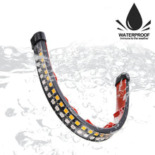 Load image into Gallery viewer, Universal Dual Color Motorcycle LED Turn Signal Light &amp; DRL Amber White Moto Flasher Ring Fork Strip Lamp Flowing Flashing Blinker
