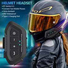 Load image into Gallery viewer, Bluetooth 5.3 Motorcycle Helmet Bluetooth Headset Wireless Hands-free Calling &amp; Music Player IP67 Waterproof Intercom Communication System
